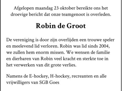 In Memoriam: Robin de Groot