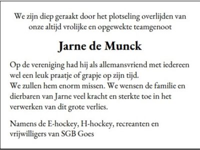 In Memoriam: Jarne de Munck